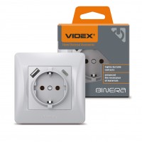 Розетка одинарна із заземленням з USB+USB-C срібний шовк VIDEX BINERA VF-BNSK1GUC-SS - 485296
