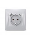 Розетка одинарна із заземленням з USB+USB-C срібний шовк VIDEX BINERA VF-BNSK1GUC-SS - 485296