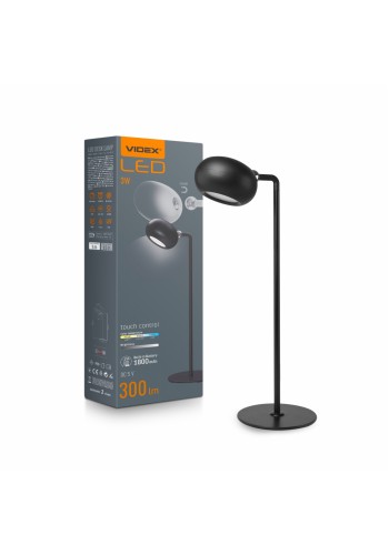 LED лампа настiльна з акумулятором VIDEX VLE-TF18B 3W 3000-5500K Чорна VLE-TF18B - 542552