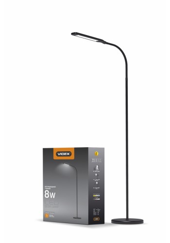 LED торшер чорний VIDEX TF0702B 8W 3000-5500K