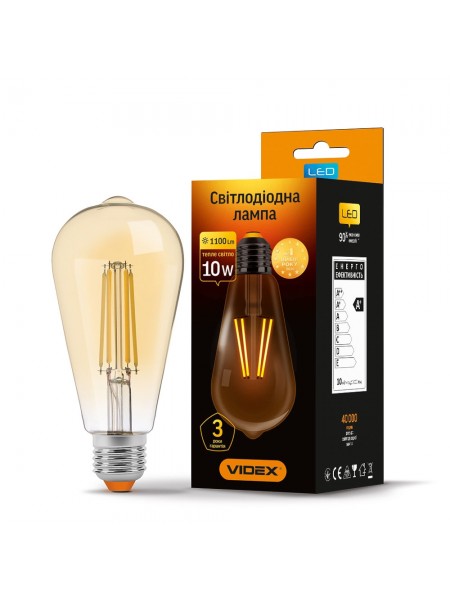 LED лампа VIDEX Filament ST64FA 10W E27 2200K бронза VL-ST64FA-10272 - 481694