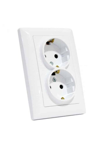 Розетка подвійна з заземленням біла TINA HOROZ ELECTRIC 112-005-0019-010