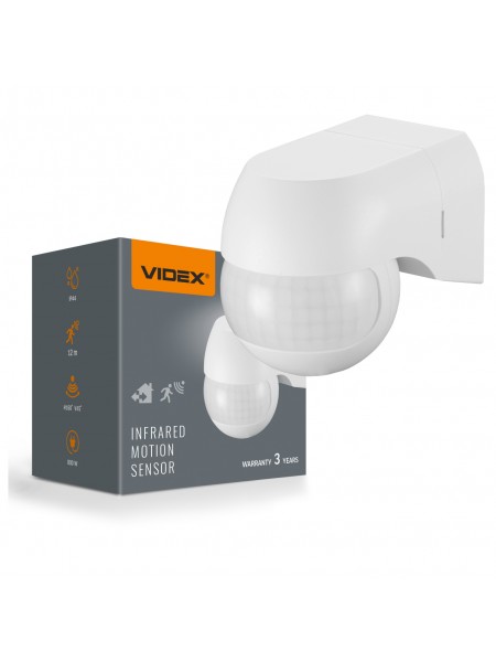 Датчик руху та освітленості VIDEX VL-SPW11W 220V 800W IP44 інфрачервоний білий VL-SPW11W - 488501
