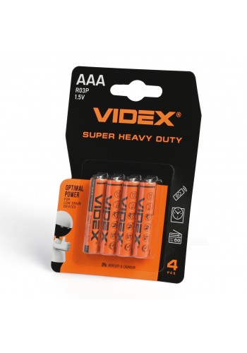 Батарейка сольова VIDEX R03P/AAA 4шт BLISTER R03P/4B/AAA/1.5V - 487245