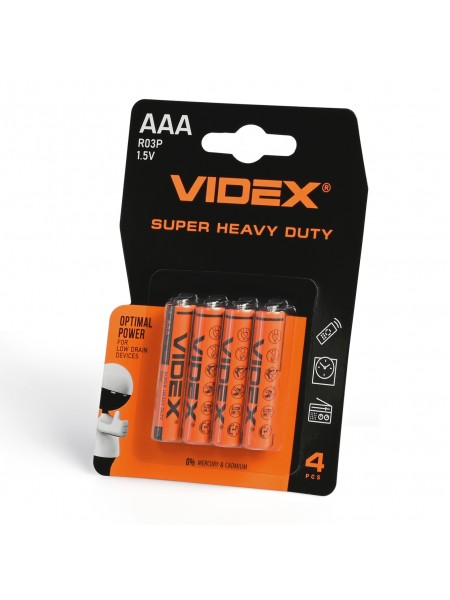 Батарейка сольова VIDEX R03P/AAA 4шт BLISTER R03P/4B/AAA/1.5V - 487245