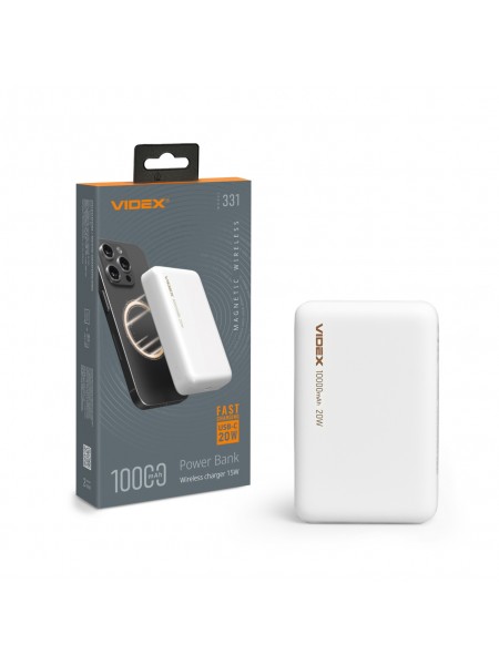 Повербанк з бездротовою зарядкою 10000mAh VIDEX VPB-331 PD20W White VPB-331-W - 486590