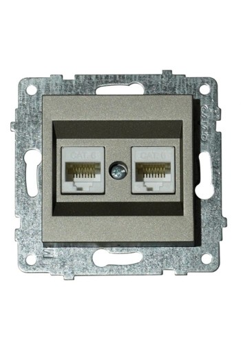 Механізм розетки комп’ютерної двійної (CAT6) GRANO антрацит OVIVO 600-000313-230