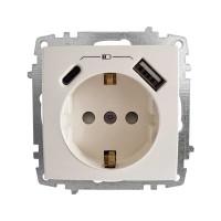 Розетка ZENA ELBI біла 1-на з заземленням + 2USB ( Type C+A ) без рамки ( 609-010200-334 )