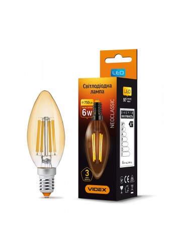 LED лампа VIDEX Filament C37FA 6W E14 2200K бронза