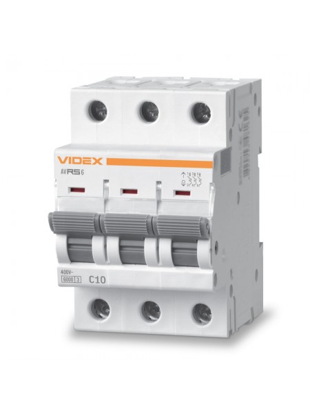 Автоматичний вимикач RS6 3п 10А 6кА С VIDEX RESIST VF-RS6-AV3C10 - 481557