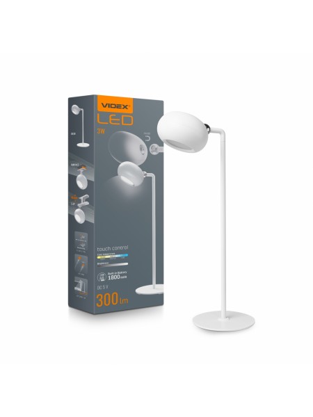 LED лампа настiльна з акумулятором VIDEX VLE-TF18W 3W 3000-5500K Біла VLE-TF18W - 542545