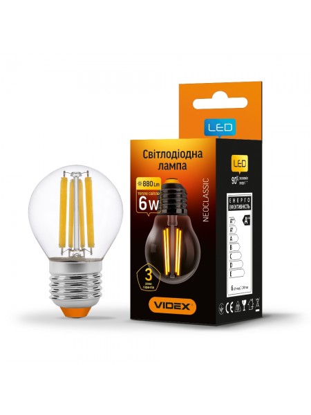 LED лампа VIDEX Filament G45F 6W E27 3000K VL-G45F-06273 - 299051