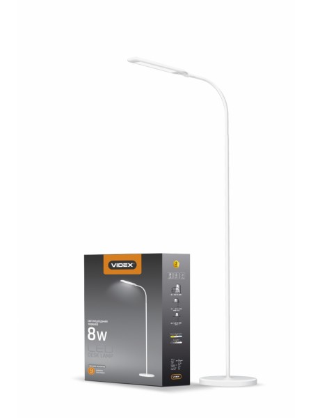 LED торшер белый VIDEX TF0702W 8W 3000-5500K