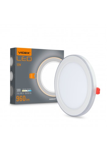 LED світильник вбудований з декоративною підсвіткою VIDEX DL4R 12W+4W 5000K+2700K 220V VL-DL4R-1252 - 485517