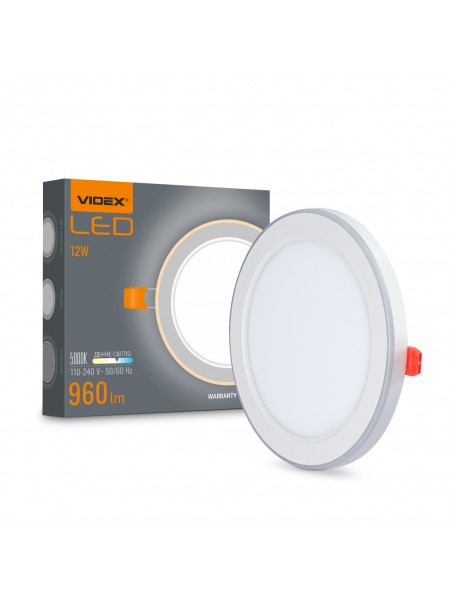 LED світильник вбудований з декоративною підсвіткою VIDEX DL4R 12W+4W 5000K+2700K 220V VL-DL4R-1252 - 485517