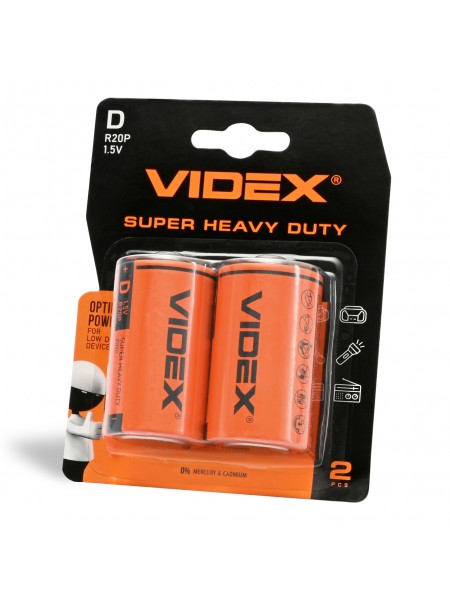 Батарейка сольова VIDEX R20P/D 2шт BLISTER R20P/2B/D/1.5V - 487252
