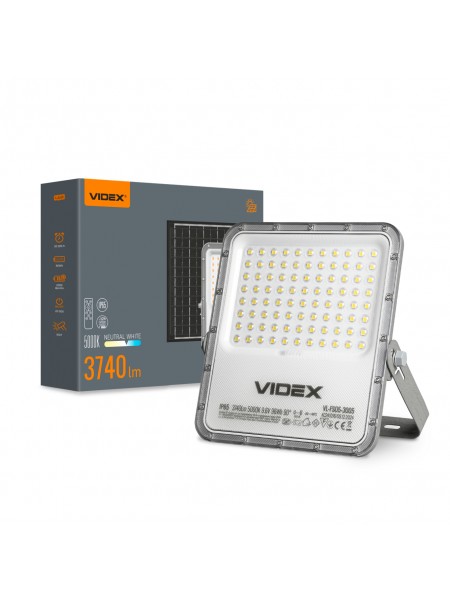 LED прожектор автономний VIDEX VL-FSO5-3005 3740Lm 5000K VL-FSO5-3005 - 486934