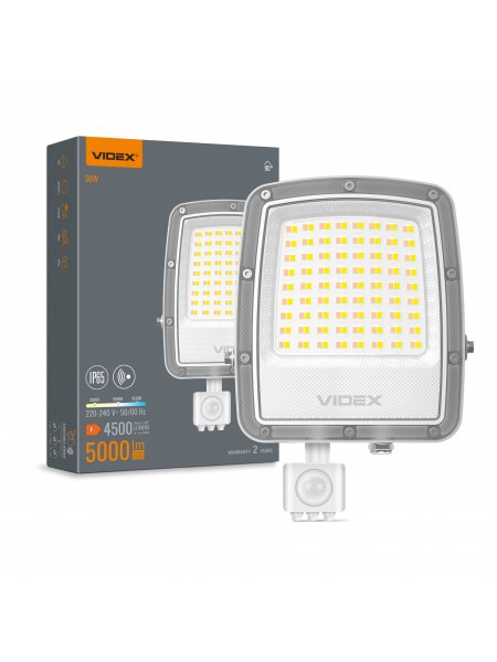 LED прожектор VIDEX F5 50W 3000-5000-6500K з датчиком руху 230V White (VL-F5-050CW-S) VL-F5-050CW-S - 400578