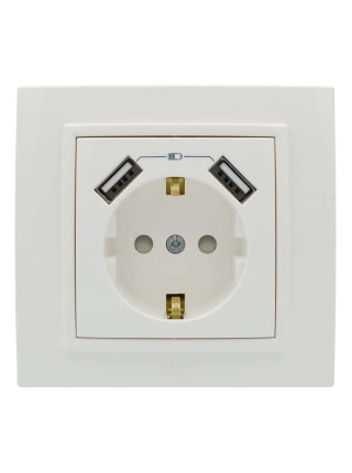 Розетка ZENA ELBI біла 1-на з заземленням + 2USB без рамки ( 609-010200-317 )