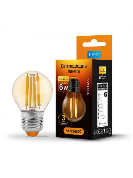LED лампа VIDEX Filament G45FA 6W E27 2200K бронза VL-G45FA-06272 - 299068