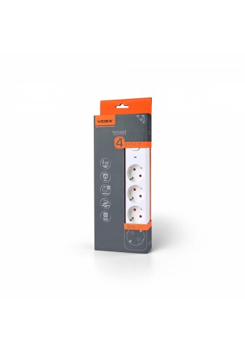 Мережевий подовжувач VIDEX ONCORD з/з 4п 3м (3x1.5мм) з кнопкою White VF-PD43G-W - 484923