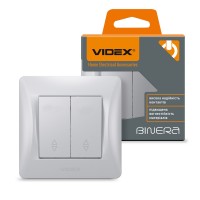 Вимикач двоклавішний прохідний срібний шовк VIDEX BINERA VF-BNSW2P-SS - 296821