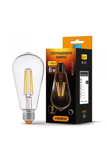 LED лампа VIDEX Filament ST64FD 6W E27 4100K дімерна VL-ST64FD-06274 - 294407