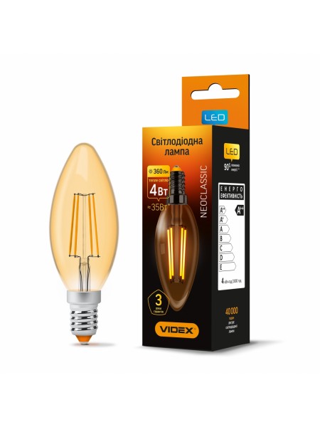 LED лампа VIDEX Filament C37FA 4W E14 2200K бронза