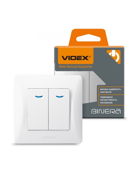 Вимикач двоклавішний з підсвіткою білий VIDEX BINERA VF-BNSW2L-W - 294919