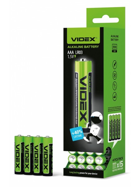 Батарейка лужна Videx LR03/AAA 4шт SHRINK LR03/AAA 4pcs S - 006992