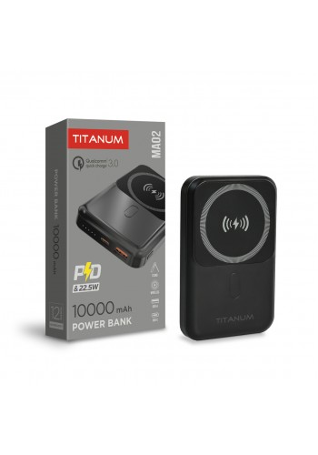 Повербанк з бездротовою зарядкою 10000mAh TITANUM MA02 22.5W Black TPB-MA02-B - 486484