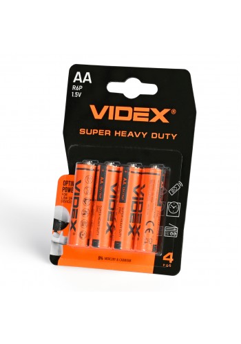 Батарейка сольова VIDEX R6P/AA 4шт BLISTER R6P/4B/AA/1.5V - 487238