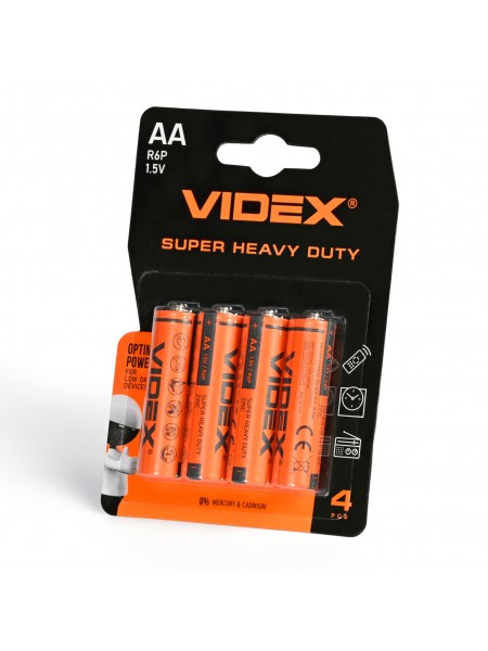 Батарейка сольова VIDEX R6P/AA 4шт BLISTER R6P/4B/AA/1.5V - 487238