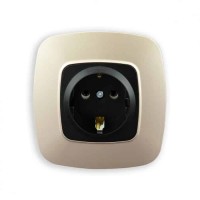 Розетка одинарна з заземленням чорний-золото ELA HOROZ ELECTRIC 
112-007-0006-040