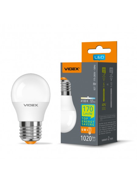 LED лампа VIDEX G45h 6W E27 4100K VL-G45h-06274 - 487283