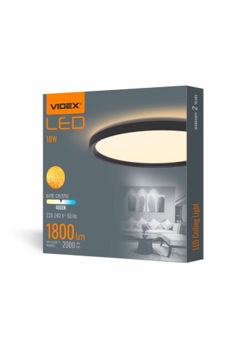 LED світильник з декоративною підсвіткою круглий VIDEX DL3R 18W 4000K Чорний VL-DL3R-184B - 484343