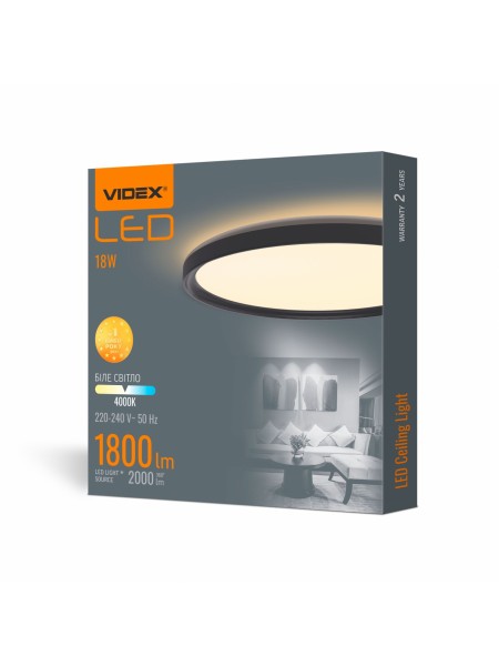 LED світильник з декоративною підсвіткою круглий VIDEX DL3R 18W 4000K Чорний VL-DL3R-184B - 484343
