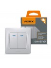 Вимикач двоклавішний з підсвіткою срібний шовк VIDEX BINERA VF-BNSW2L-SS - 296814