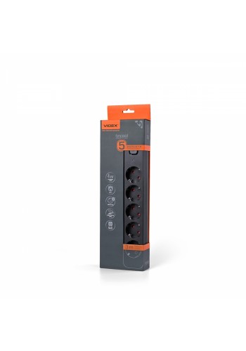 Мережевий подовжувач VIDEX ONCORD з/з 5п 3м (3x1.5мм) з кнопкою Black VF-PD53G-B - 484954