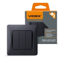 Вимикач трьохклавішний чорний графіт VIDEX BINERA VF-BNSW3-BG - 298535