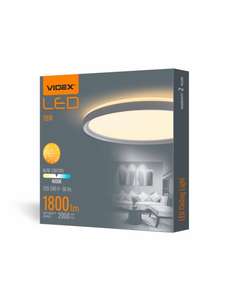 LED світильник з декоративною підсвіткою круглий VIDEX DL3R 18W 4000K Білий VL-DL3R-184W - 484350