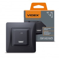 Розетка USB-A + USB-C PD20W чорний графіт VIDEX BINERA VF-BNCHRUC20-BG - 486422