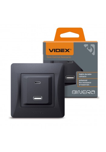 Розетка USB-A + USB-C PD20W чорний графіт VIDEX BINERA VF-BNCHRUC20-BG - 486422