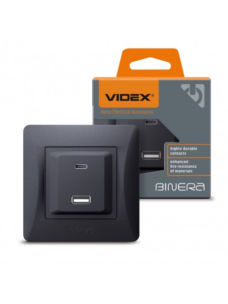 Розетка USB-A + USB-C PD20W чорний графіт VIDEX BINERA VF-BNCHRUC20-BG - 486422