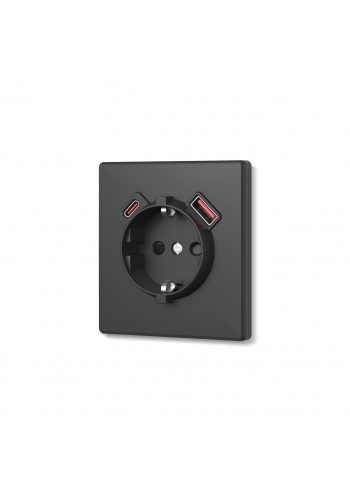 Розетка одинарна із заземленням USB-A+C 20W вугільно-чорна VIDEX NOTA (VF-NT-SK1GUC-BL) VF-NT-SK1GUC-BL - 489300