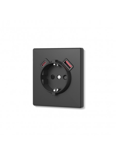 Розетка одинарна із заземленням USB-A+C 20W вугільно-чорна VIDEX NOTA (VF-NT-SK1GUC-BL) VF-NT-SK1GUC-BL - 489300
