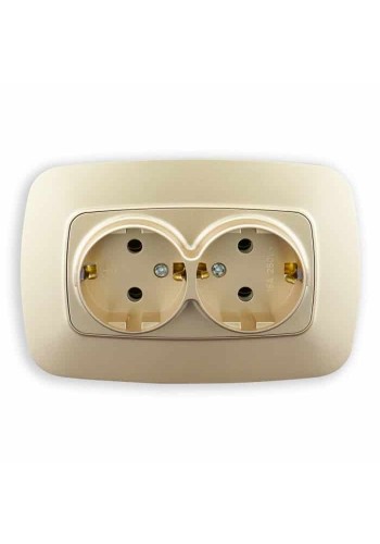 Розетка подвійна з заземленням золото ELA HOROZ ELECTRIC 112-007-0008-030