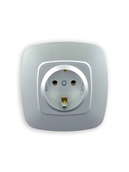 Розетка одинарна з заземленням срібло ELA HOROZ ELECTRIC 
112-007-0006-020