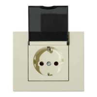 Розетка одинарна з заземленням з кришкою та шторками кремова GRANO OVIVO 
400-020300-243