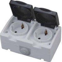 Розетка накладна 2-на з заземленням з кришкою ATOM HOROZ ELECTRIC 
112-100-0002-010